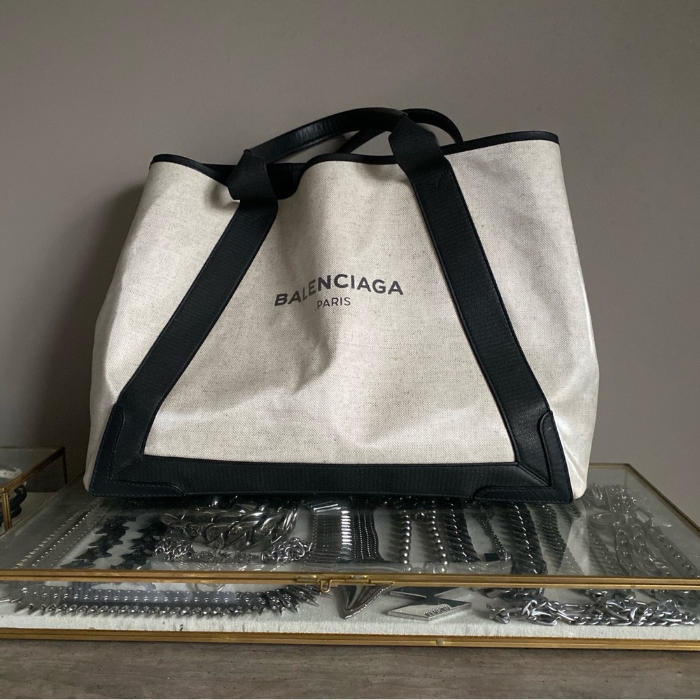 Balenciaga Navy Cabas Tote - Black/Natural